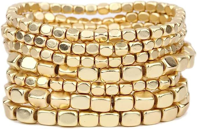 Rosemarie Collections Women's Chunky Nugget Multi Strand Stacking Statement Stretch Bangle Bracel... | Amazon (US)
