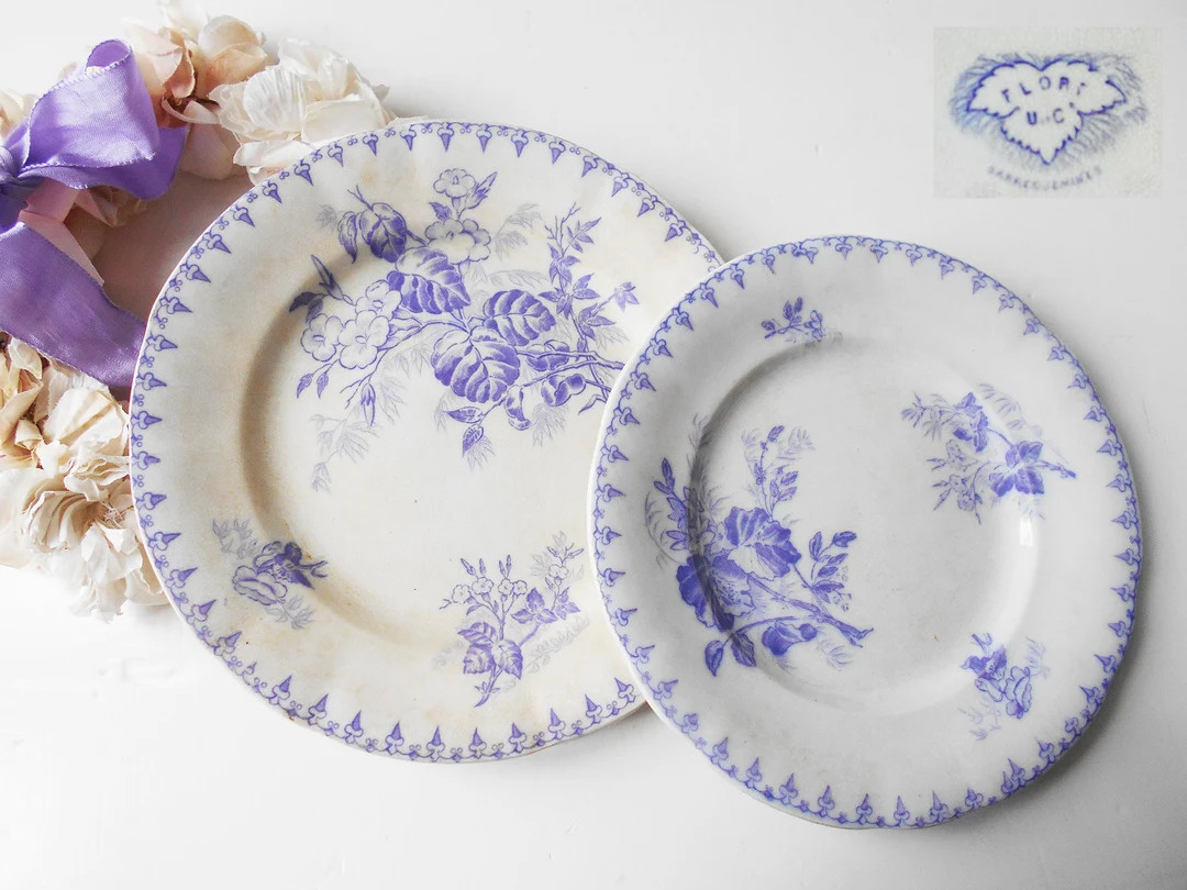 Lot de 2 assiettes anciennes en pierre de fer violette, fleurs estampées « Flore » SARREGUEMIN... | Etsy (US)