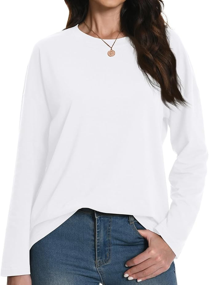 Auriviz Womens Long Sleeve Shirts Loose Fitted Crewneck Basic Tops Casual Tees Outfits Spring Clo... | Amazon (US)