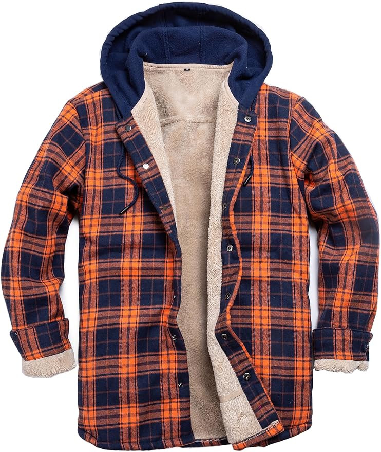 Men's Cotton Plaid Long Sleeve Shirts Jacket Fleece Lined Flannel Shirts Sherpa Button Down Coat ... | Amazon (US)