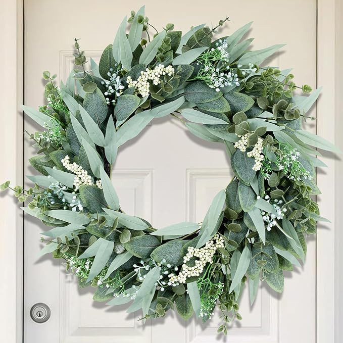 26" Eucalyptus Wreaths Large Artificial Greenery Outdoor/Indoor Wreath Spring/Summer Wreath Green... | Amazon (US)