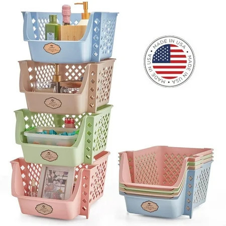 HOUSE DAY Storage Bins Set of 4, Plastic Storage Containers for Organization and Storage, Muti-Color | Walmart (US)