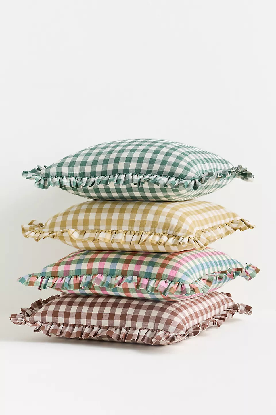 Ana Cotton Gingham Printed Ruffle Pillow | Anthropologie (US)