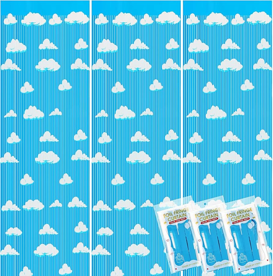 XunYee Blue Sky White Clouds Birthday Party Supplies, Clouds Theme Tinsel Foil Fringe Curtains To... | Amazon (US)