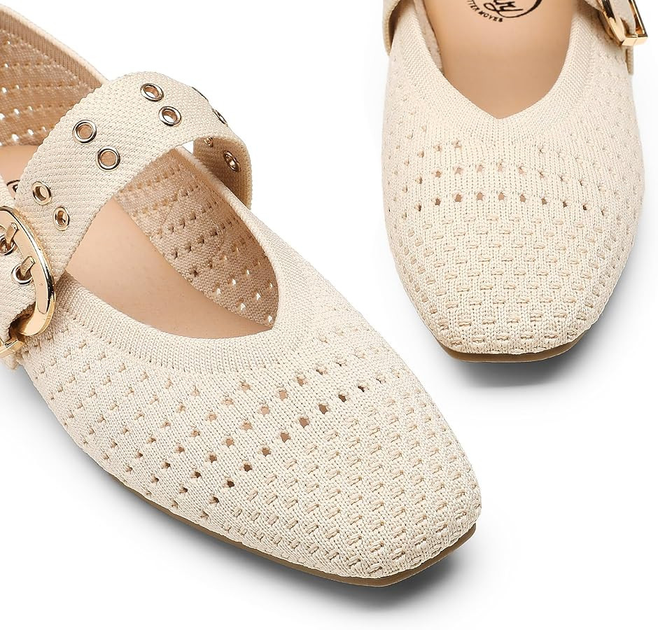 Trary Knit Flats for Women Square Toe Ballet Flats with Buckle Straps Mary Jane Shoes Women Comfo... | Amazon (US)
