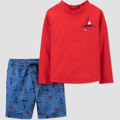 Toddler Boys' Sailboat Long Sleeve Rash Guard Set - Just One You® made by carter's Red | Target