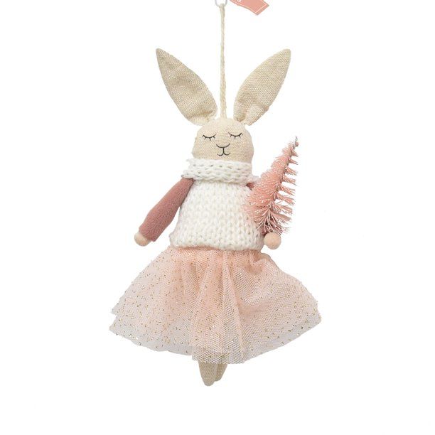 Holiday Time Adorable Pink and Cream Fabric Rabbit with Tree Decorative Accents Ornament - Walmar... | Walmart (US)