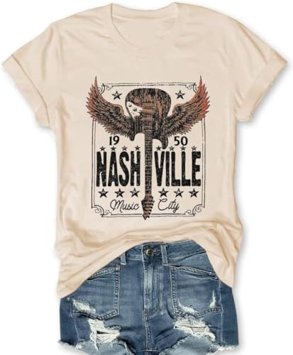 Nashville Tshirt Women Music City Shirts Country Music Graphic Tee Vintage Guitar Wings Rock Band T Shirt Short Sleeve(C-Apricot1,XXL) | Amazon (US)