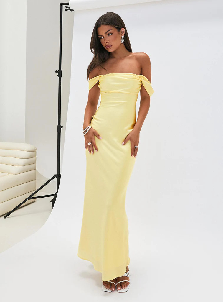 Azura Off The Shoulder Maxi Dress Yellow | Princess Polly US