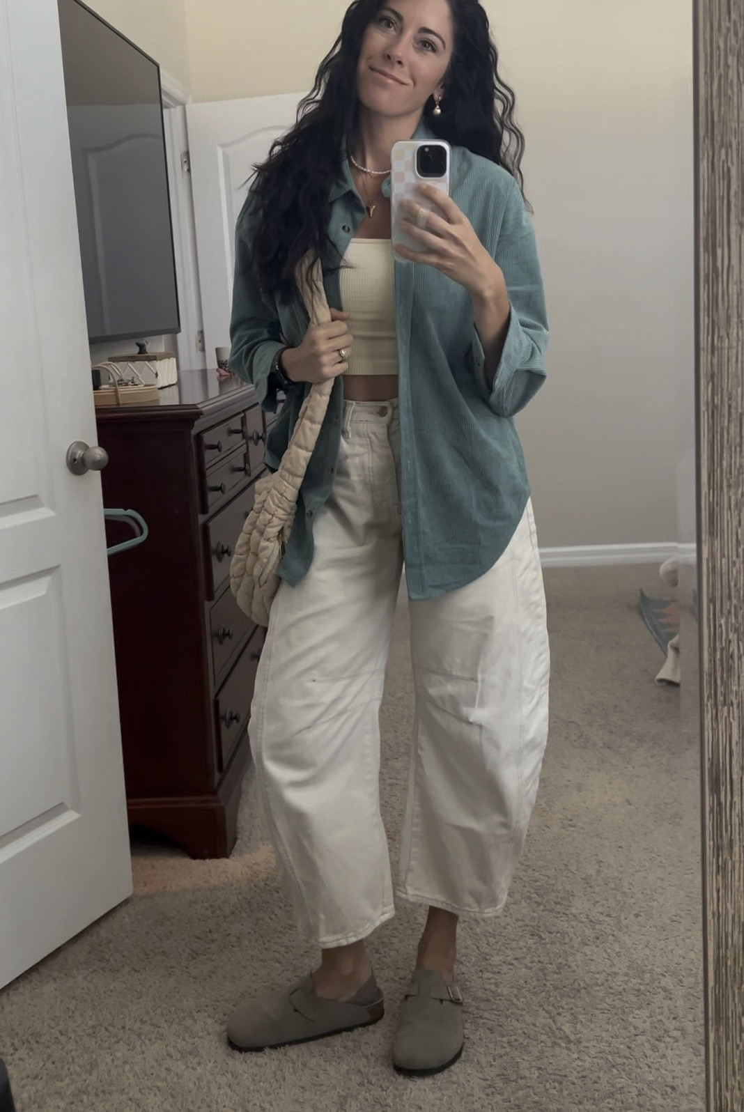 I am 5’7.5 for reference. 

I sized down in pants and wearing a medium in the crop top and green oversized corduroy shirt 🙃

#LTKVideo #LTKfindsunder50 #LTKfindsunder100