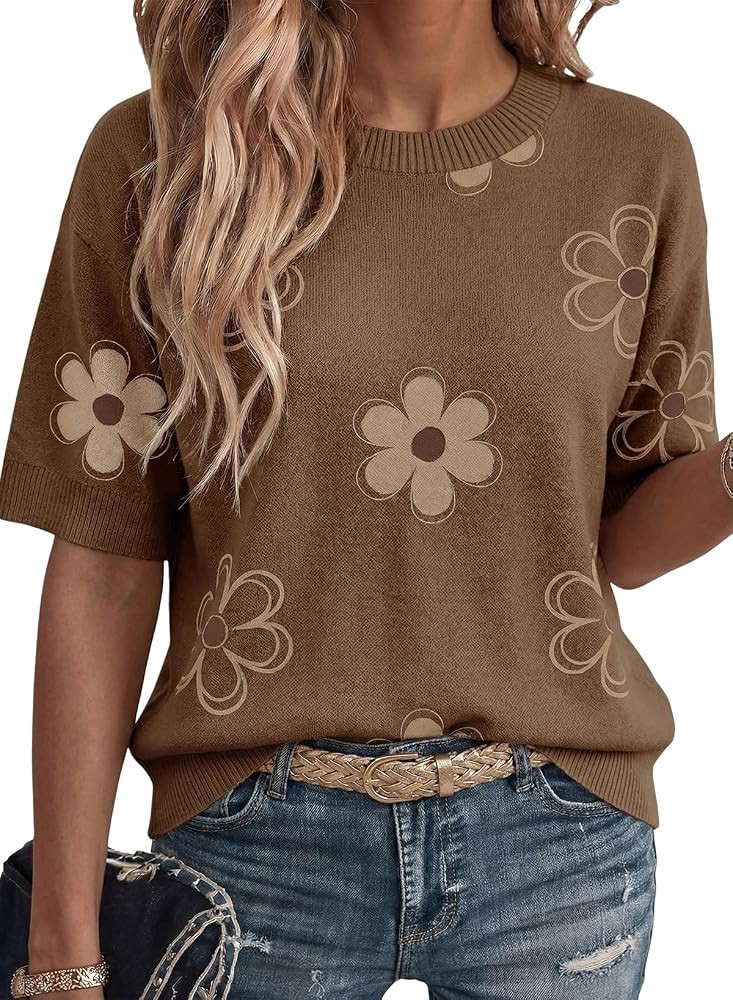 Dokotoo Womens Sweaters Casual Creweck Short Sleeve Cotton Knit Summer Tops | Amazon (US)