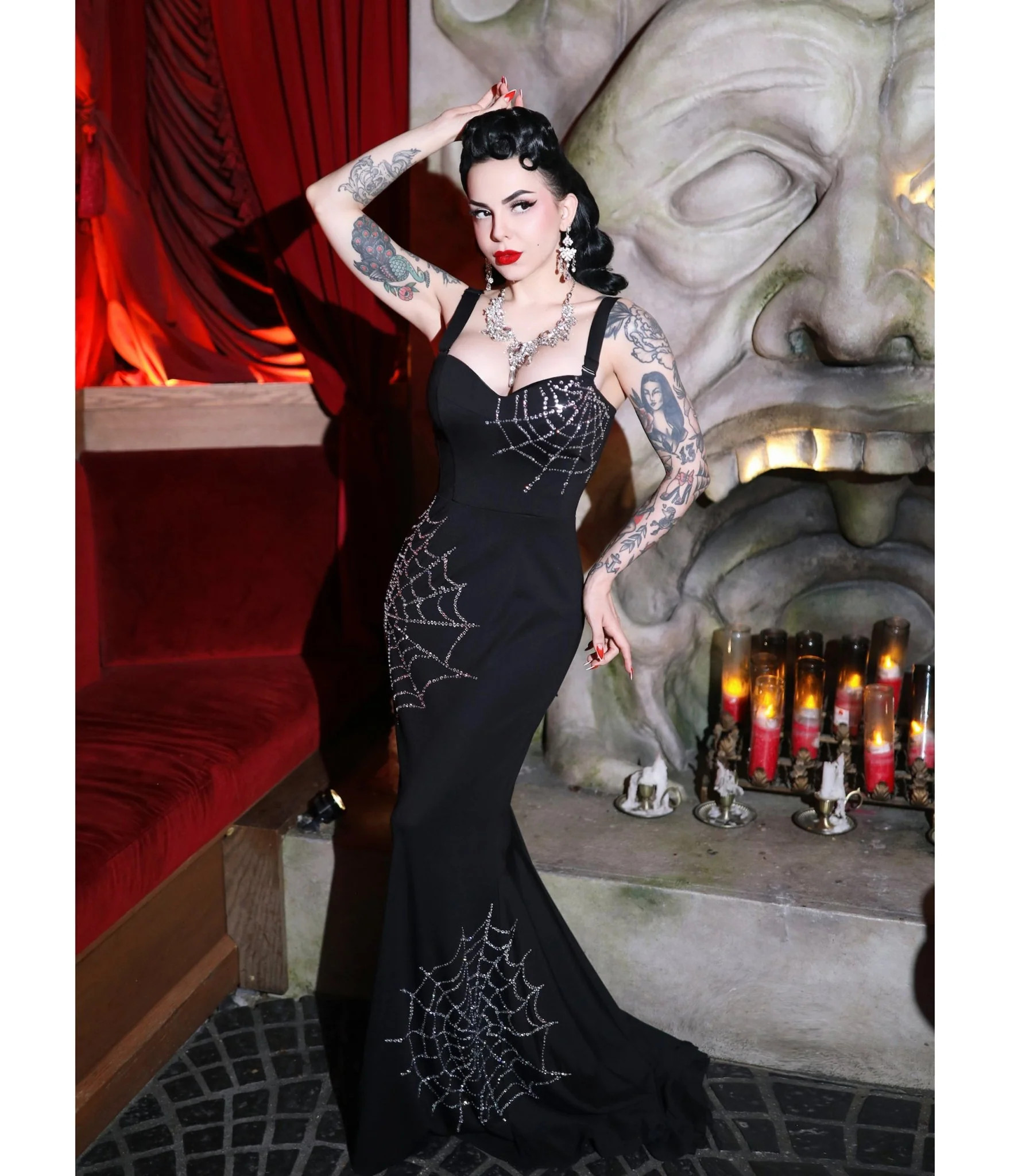 Elle Rebel Black Spiderweb Glamour Ghoul Gown | Unique Vintage - North America