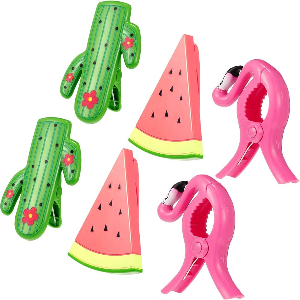 6 Pieces Beach Towel Clips Chair Clips Towel Clips Holder Clothes Pins in Fun Bright Colors Jumbo... | Amazon (US)