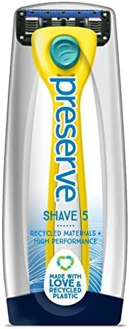 Preserve Shave 5 Five Blade Refillable Razor, Made from Recycled Materials, Sunshine Yellow | Amazon (US)