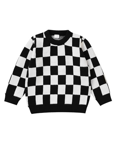 Toddler Girl Winter Clothes Cute Plaid Sweater 7-8 Years Crewneck Pullover Long Sleeve Knit Sweaters Fall Spring Outfit Black | Amazon (US)
