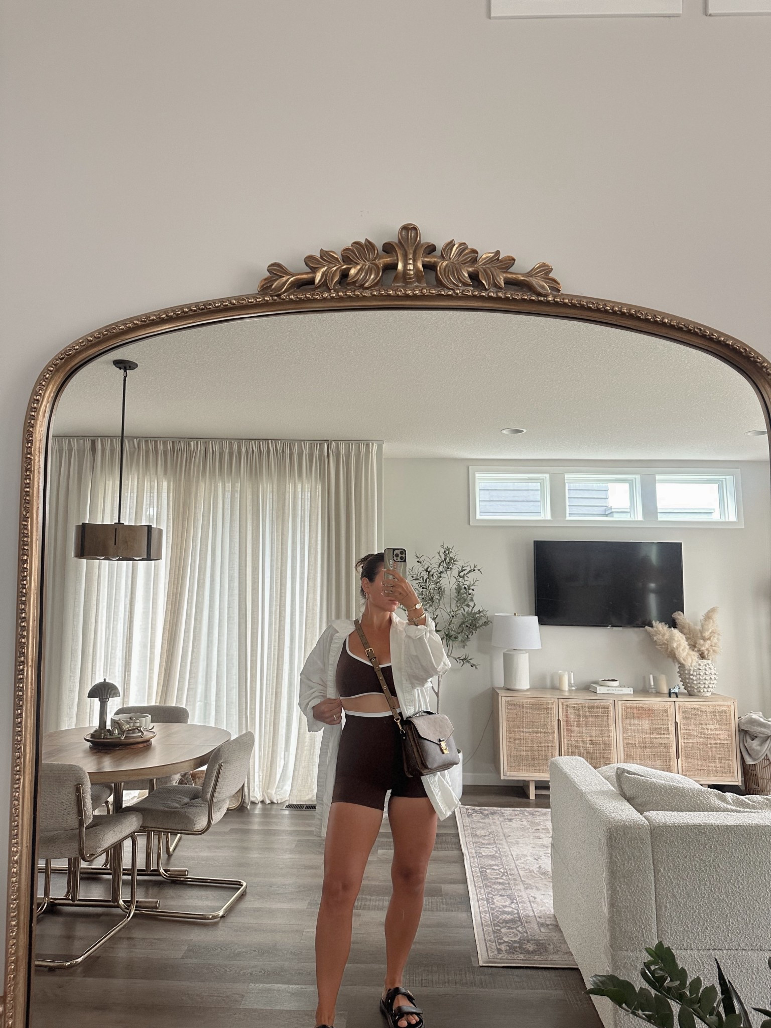 Abercrombie YPB workout set in brown 
Size medium top & Bottom 
Louis Vuitton Pochette Metis reverse mono
Dior slides 
Aritzia white poplin shirt 

#LTKMidsize #LTKActive #LTKStyleTip