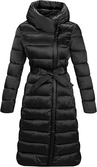 Bellivera Women's Puffer Jacket Lightweight Quilted Hooded Long Down Alternative Coat with Belt | Amazon (US)