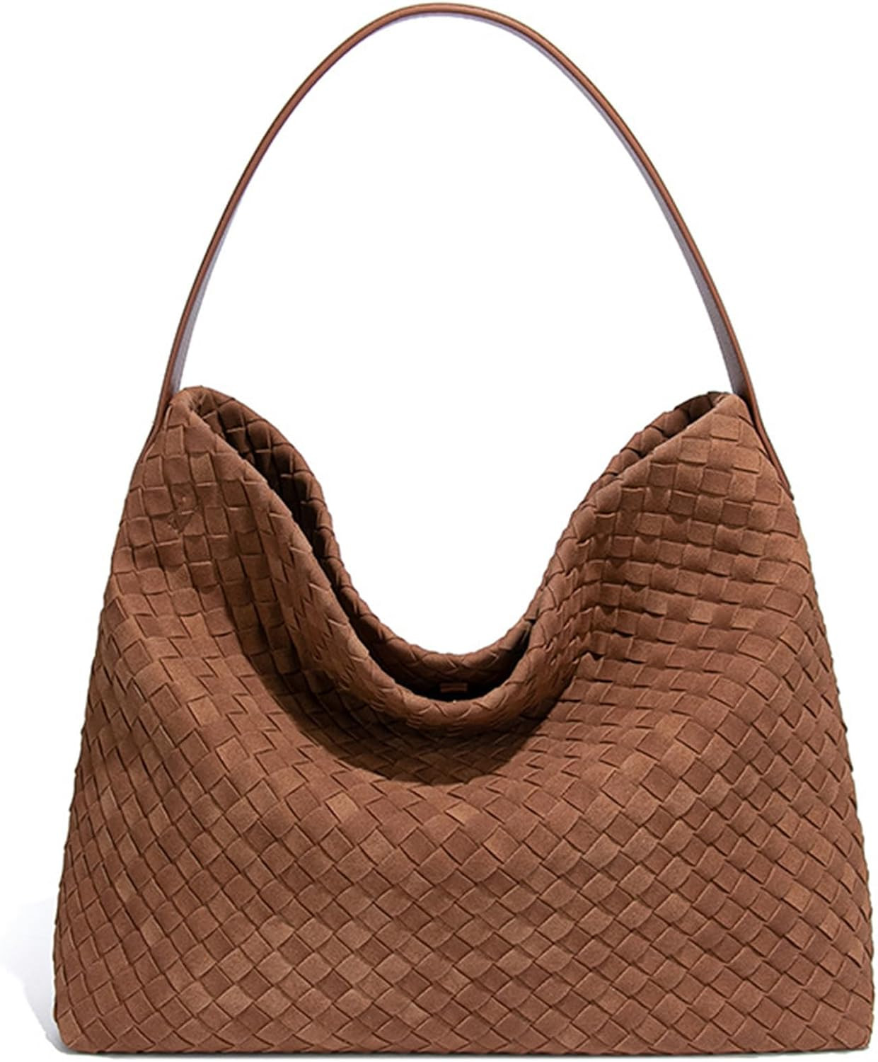 Woven Suede Hobo Bag for Women Trendy Slouchy Shoulder Tote Purse with Leather Crossbody Strap for Work Travel | Amazon (US)