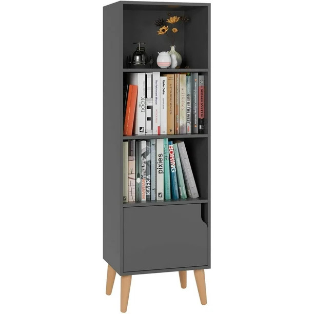 Homfa 4-Tier Floor Cabinet Display Bookshelf Corner Storage Cabinet Office Furniture,Gray Finish | Walmart (US)