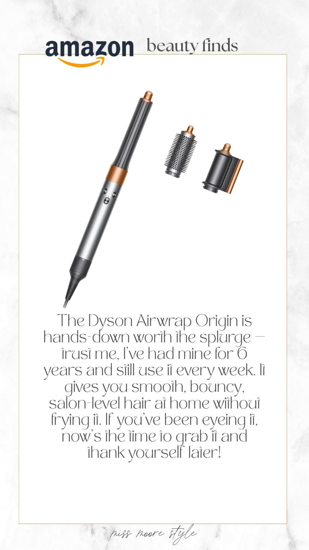 The Dyson Airwrap™ Origin is a must-have for anyone serious about hair care. With its Coanda airflow technology, it styles hair without extreme heat, reducing damage and enhancing shine. The Origin model includes three essential attachments: the Coanda smoothing dryer for drying and smoothing, a 1.2" Airwrap™ barrel for voluminous curls, and a round volumizing brush for added body. Its intelligent heat control ensures temperatures stay under 150°C, protecting your hair from heat damage. Whether you're aiming for sleek straight styles or bouncy curls, the Dyson Airwrap™ Origin delivers professional-level results at home. 

#LTKSaleAlert #LTKBeauty