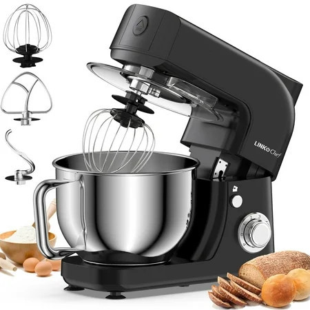 LINKChef Stand Mixer, 5.3QT 800W 6+P Speeds with Whisk, Dough Hook and Beater NEW (Black) | Walmart (US)
