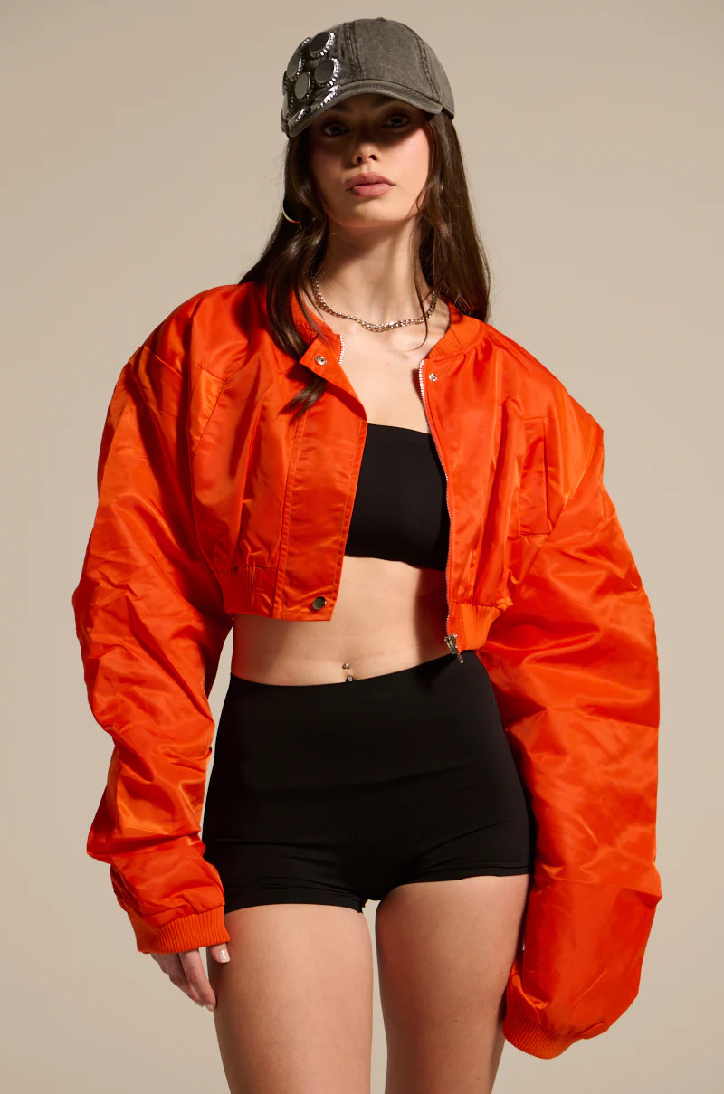 TAKE IT EASY CROPPED BOMBER IN ORANGE | AKIRA