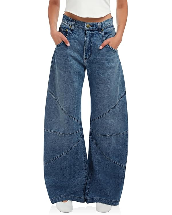 PLNOTME Womens High Waisted Barrel Jeans Casual Loose Boyfriend Wid Leg Denim Pants | Amazon (US)