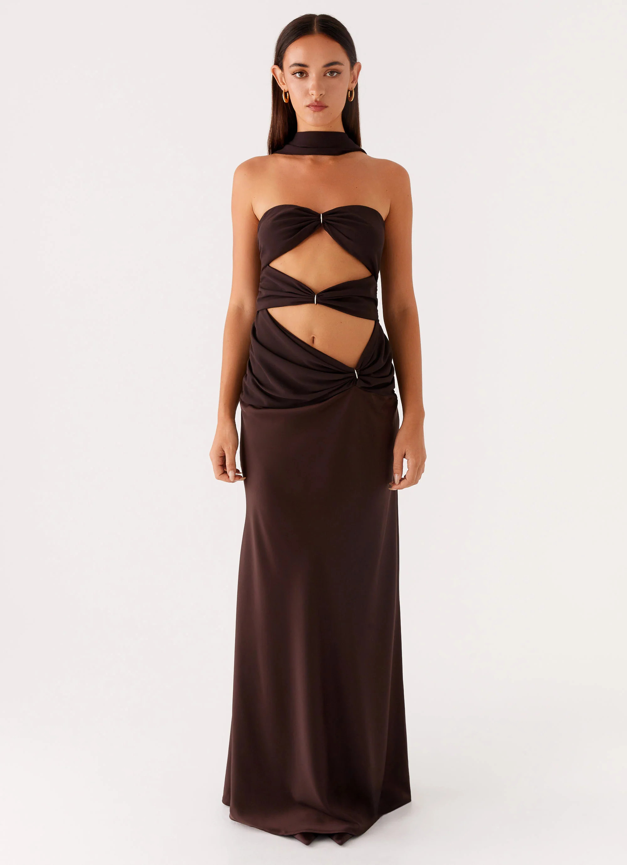 Alaine Scarf Maxi Dress - Dark Chocolate | Peppermayo (Global)