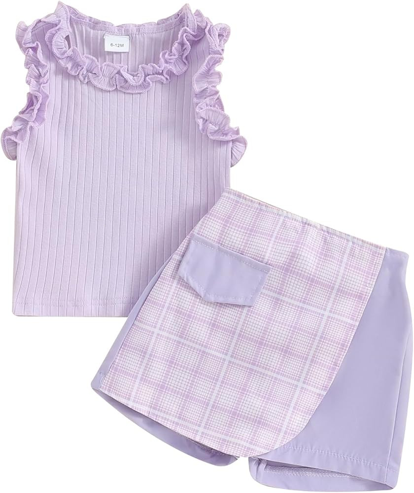 Madjtlqy Toddler Baby Girl Outfit Solid Color Tops and Shorts Set Infant Summer Clothes 6 12 18 2... | Amazon (US)