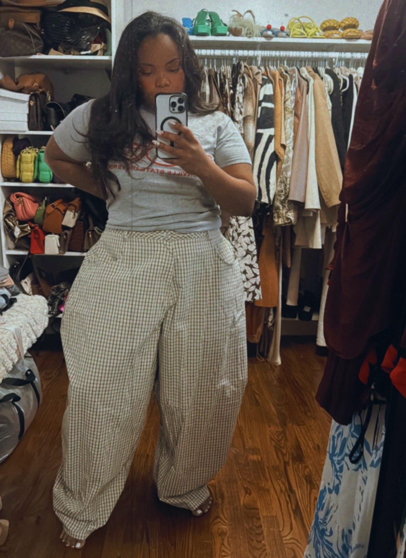 $25 Plaid barrel pants 

#LTKMidsize