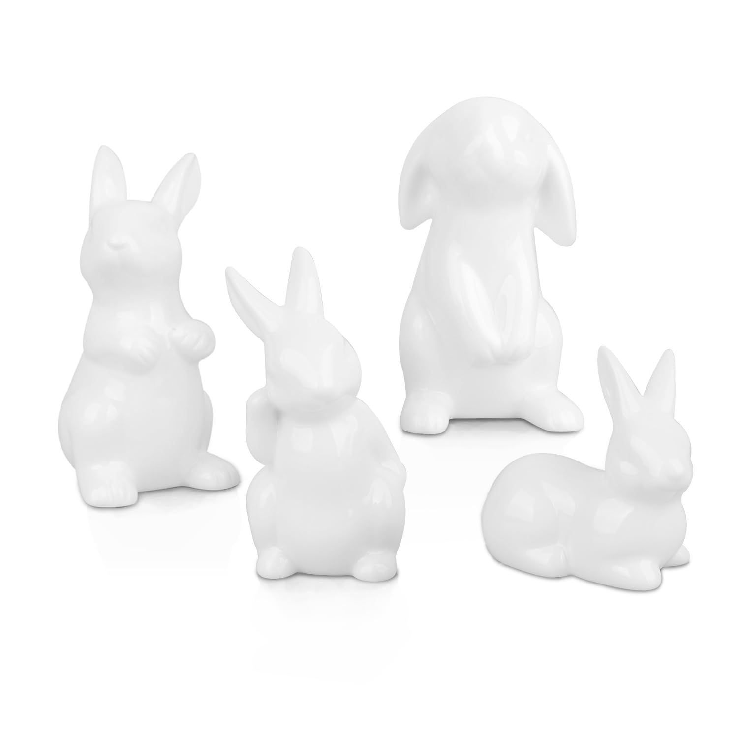 LarpGears Easter Bunny Decor, 4 Pcs Glossy White Ceramic Bunny Figurines Spring Home Gifts Table ... | Amazon (US)