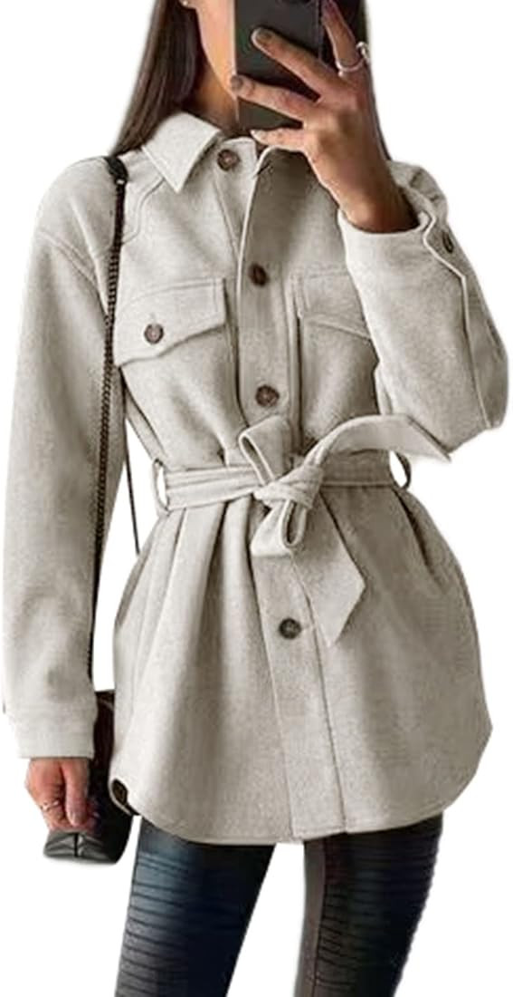PRETTYGARDEN Women's 2022 Fashion Winter Trench Coats Lapel Button Down Peacoat Belted Outwear Casua | Amazon (US)