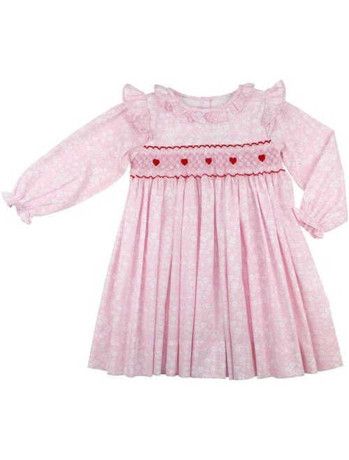 Pink Floral Smocked Hearts Dress | Cecil and Lou