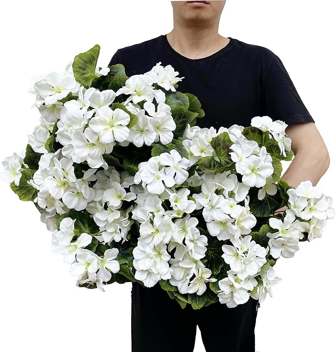 Pack of 4 - Artificial Geraniums Bundles Full Blooms Silk Flower Plants Geranium Bush Red Color f... | Amazon (US)