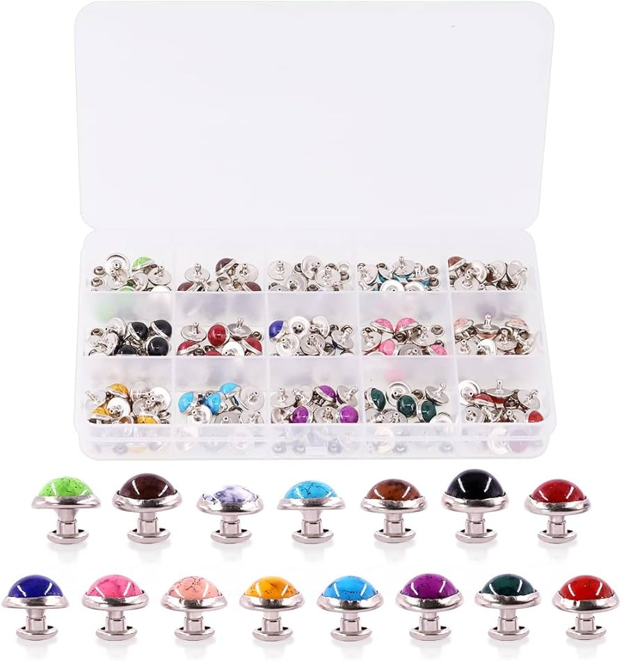 150 Sets Turquoise Rapid Rivets 15 Colors Double Cap Spots Studs Button Metal Stud Eyelets Repair... | Amazon (US)