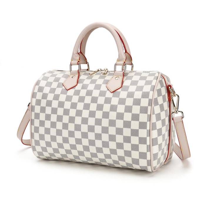 Miss Checker Womens Checkered Tote Shoulder Bag Leather Shoulder Satchel Bags Fashion Purse White | Walmart (US)