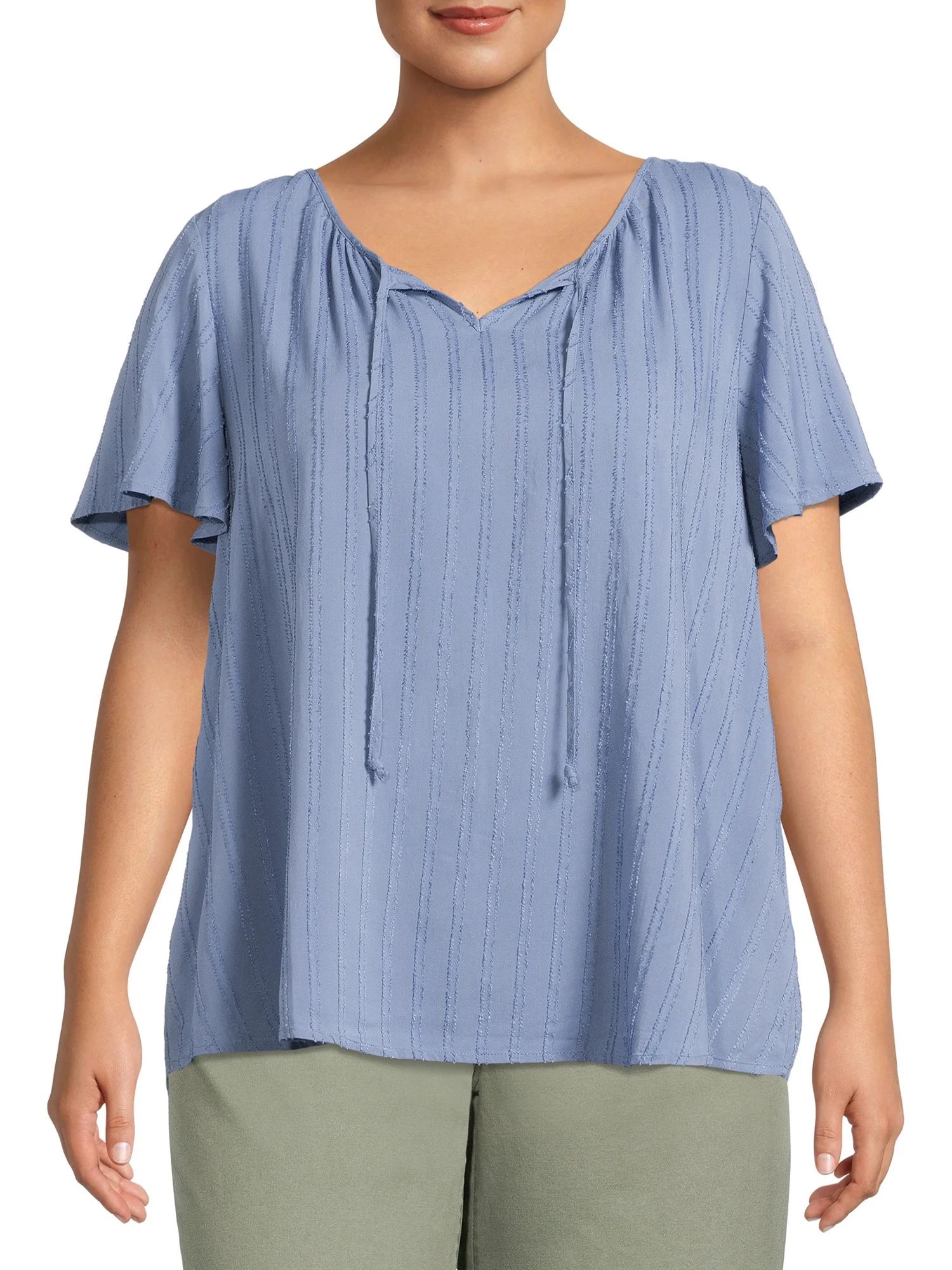 Como Blu Women's Plus Size Textured Eyelash Top with Short Sleeves | Walmart (US)
