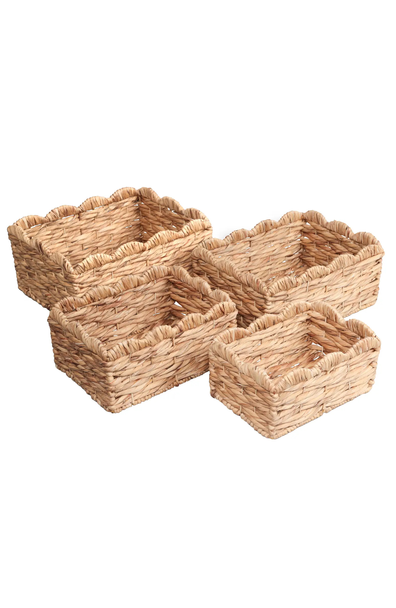 Coral Handwoven Water Hyancinth Scalloped Edge Nesting Storage Baskets | Nordstrom