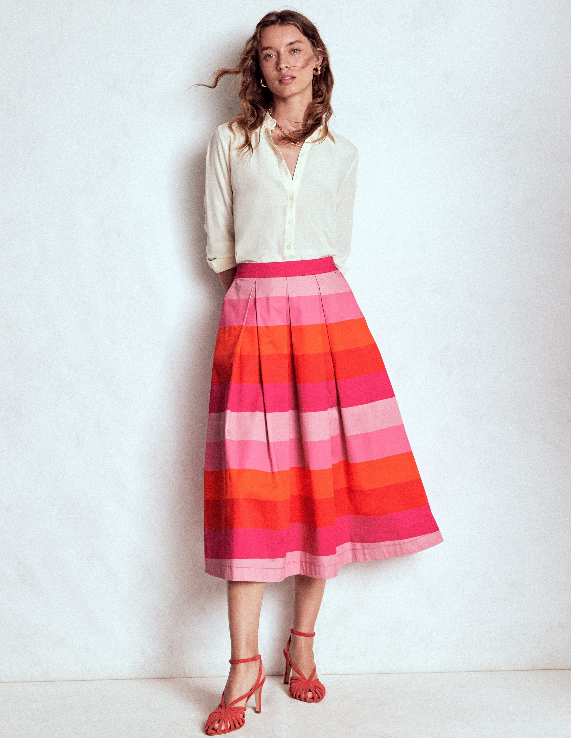 Verity Cotton Midi Skirt-Pink Tonal Multistripe | Boden (US)