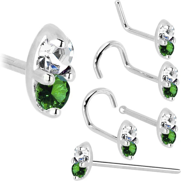 14kt White Gold 1.5mm Genuine Emerald Diamond Marquise Nose Ring | Body Candy