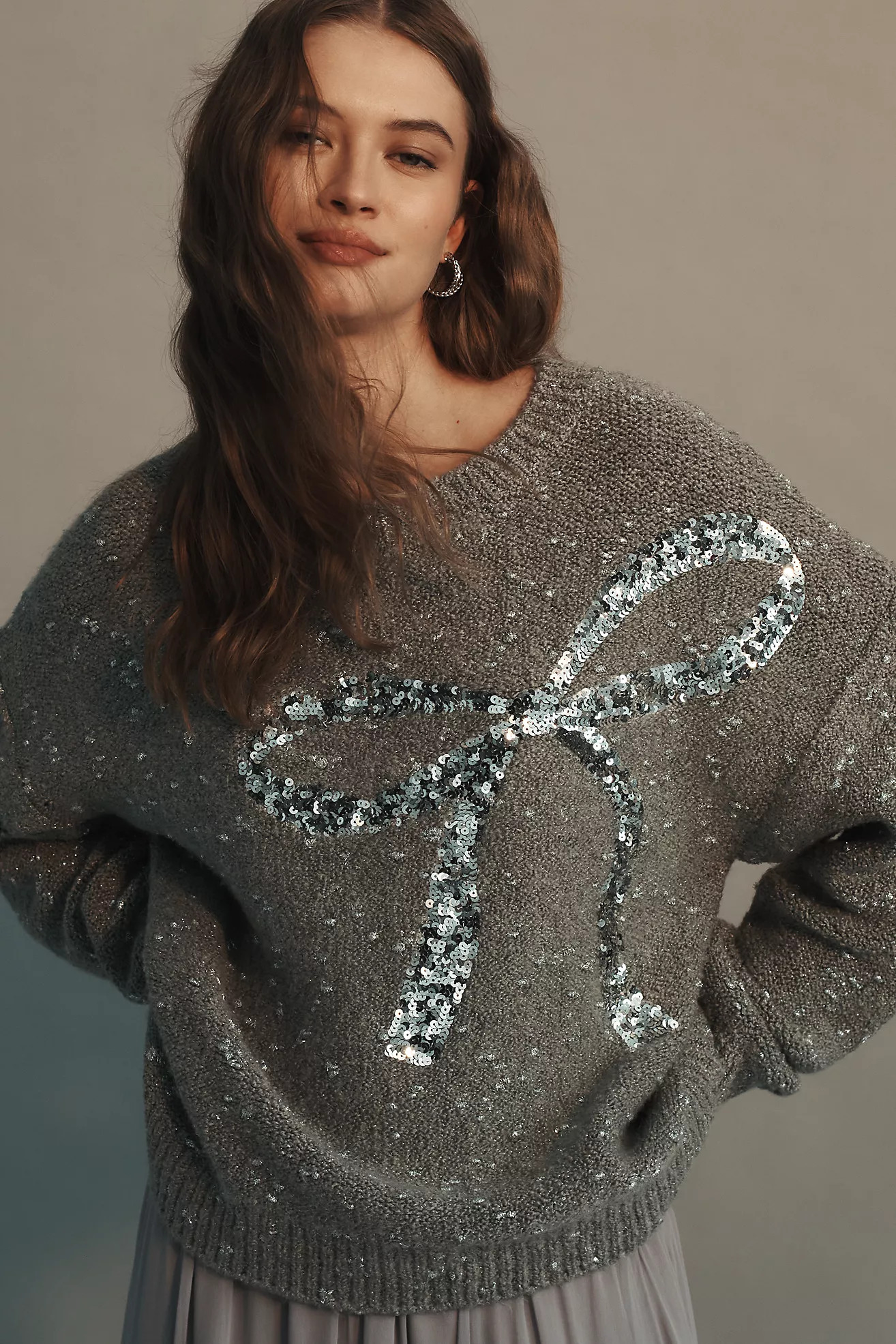 Maeve Sequin Bow Crew-Neck Sweater | Anthropologie (US)