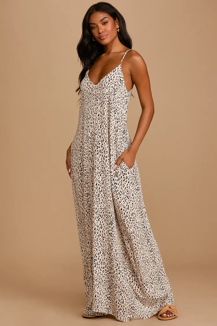 Walk On the Wild Side Beige Leopard Print Sleeveless Maxi Dress | Lulus (US)