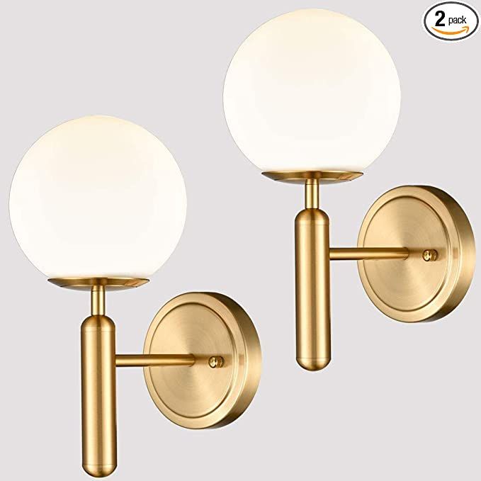 EUL Mid-Century Modern Wall Sconce Golden Globe Glass Wall Light for Bedroom Bathroom Set of 2 | Amazon (US)