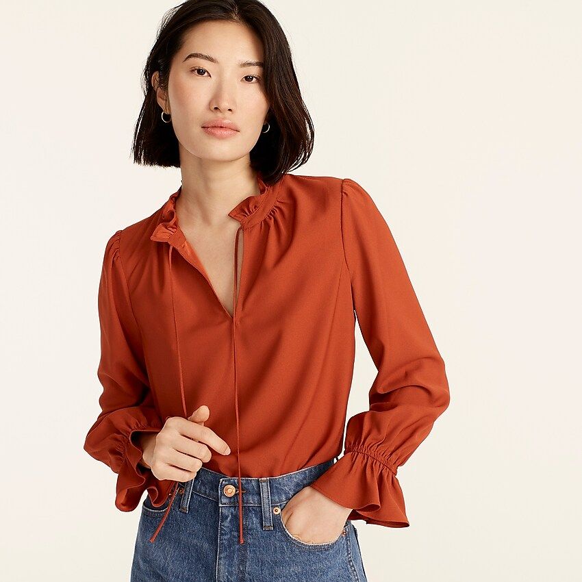 Gathered ruffle drapey top | J.Crew US