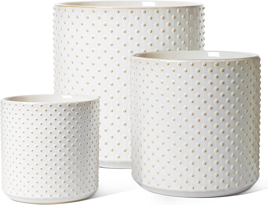 LE TAUCI 6/8/10 Inch Plant Pots, Boho Ceramic Planters for Indoor Plants, White Plant Pots Indoor... | Amazon (US)