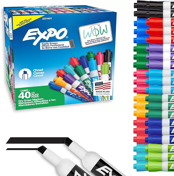 EXPO Dry Erase Markers, Low Odor Ink, Assorted Fashion Colors, Chisel Tip, 40 Count | Amazon (US)