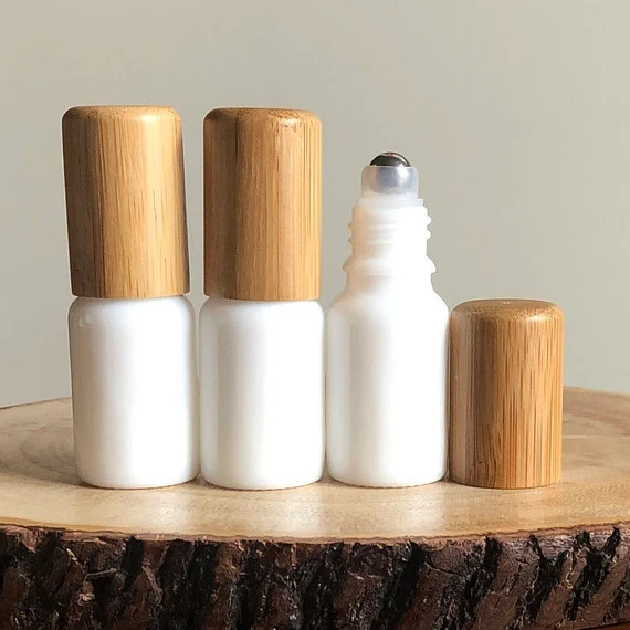 NEW ~ White Opal Glass Trio Sets ~ Essential Oil Roller Bottles, DIY, 3 Options, Bamboo Caps & St... | Etsy (US)
