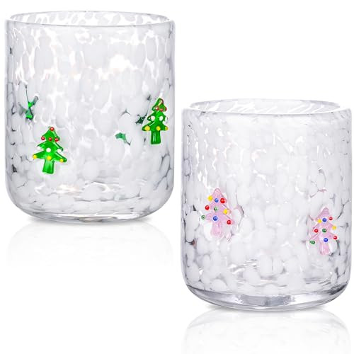 2 Pcs Christmas Icon Glass Cups Set-14 oz Christmas Tree Icon Wine Glasses Double Old Fashioned Icon Hand blown Cocktail Glasses Drinking Cups for Christmas Holiday Party Supplies and Lovely Gifts | Amazon (US)