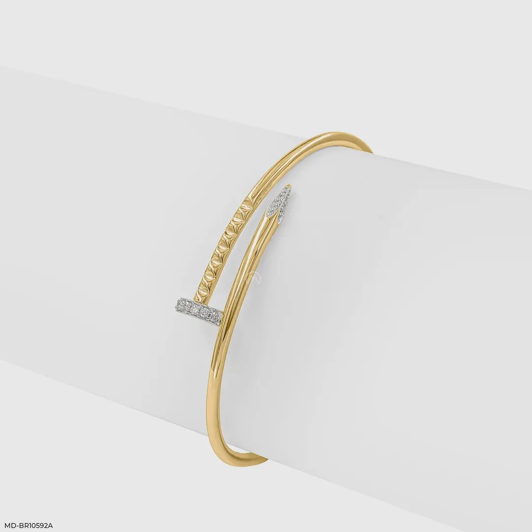 Sterling Silver Nail Bracelet With Diamonds | CZ Nail Bangle | Luxury Nail Cuff | Minimalist Brac... | Etsy (US)