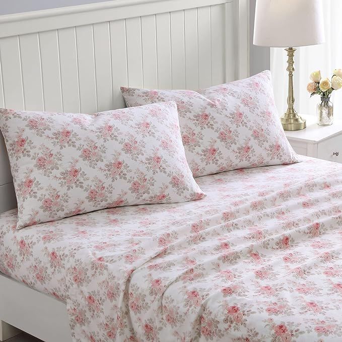 Laura Ashley Home - Queen Sheets, Cotton Flannel Bedding Set, Brushed for Extra Softness & Comfor... | Amazon (US)